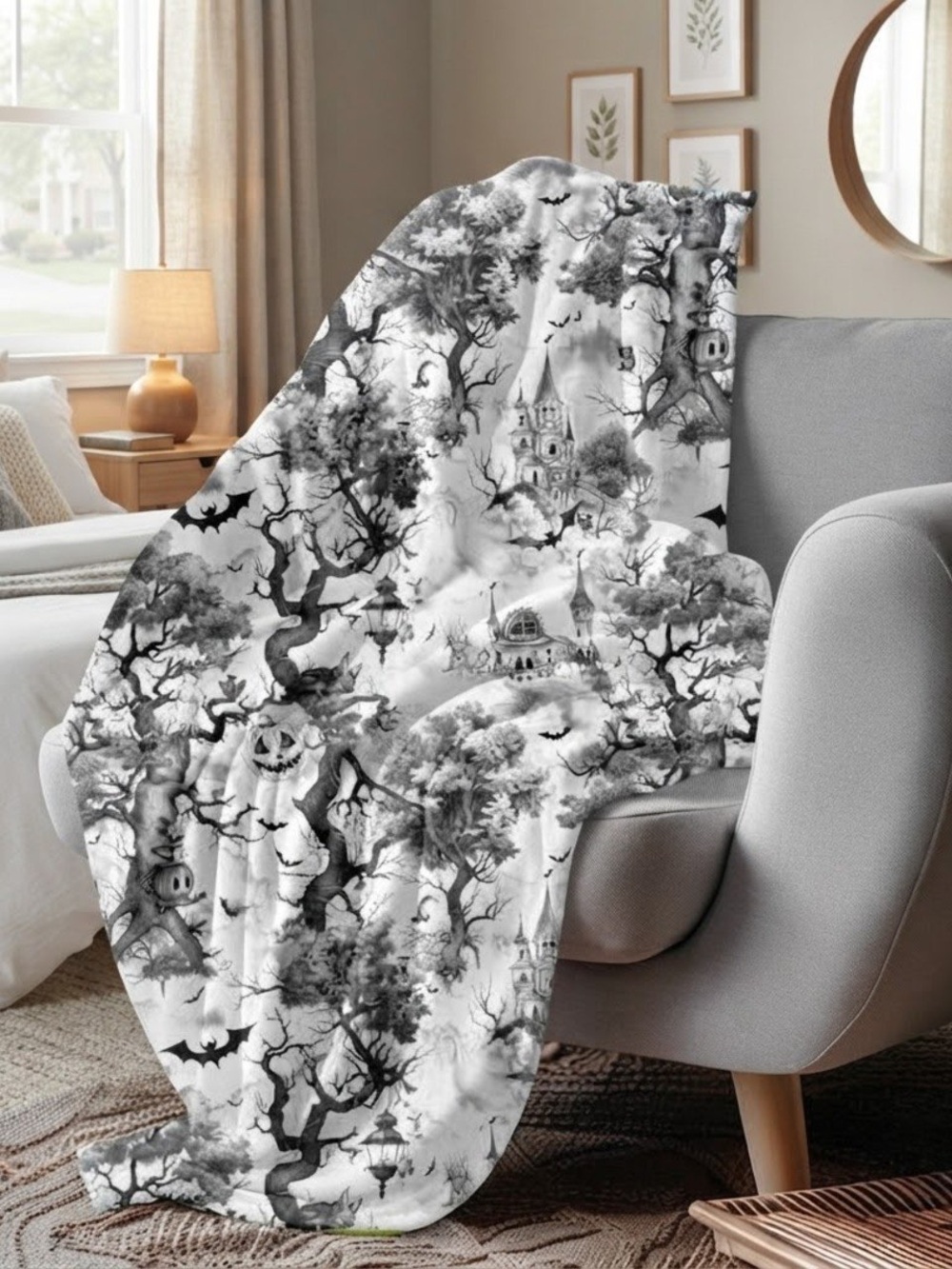 Spooky Monochrome Halloween Throw Blanket - Black & White